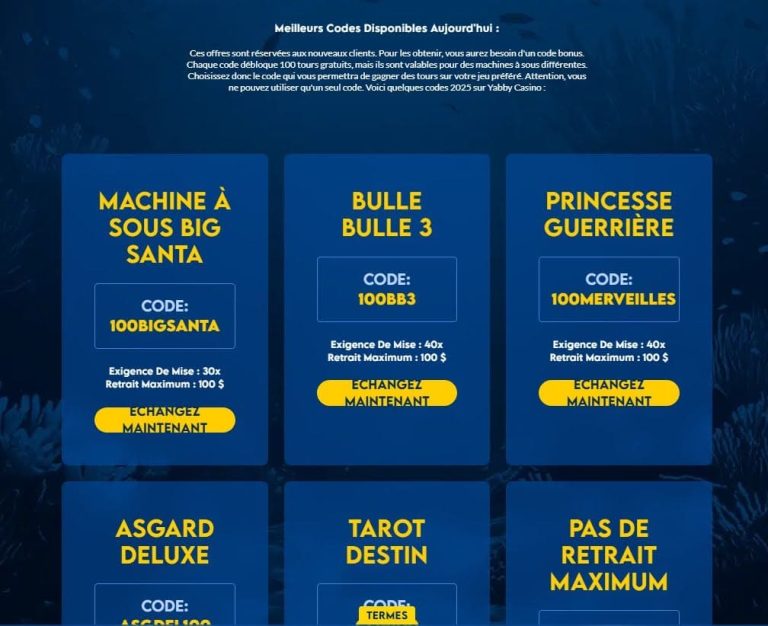 Yabby Casino bonus sans dépôt
